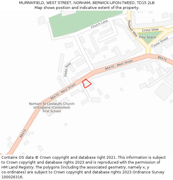 MURRAYFIELD, WEST STREET, NORHAM, BERWICK-UPON-TWEED, TD15 2LB: Location map and indicative extent of plot