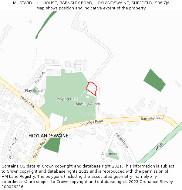 MUSTARD HILL HOUSE, BARNSLEY ROAD, HOYLANDSWAINE, SHEFFIELD, S36 7JA: Location map and indicative extent of plot