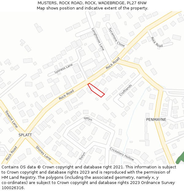 MUSTERS, ROCK ROAD, ROCK, WADEBRIDGE, PL27 6NW: Location map and indicative extent of plot