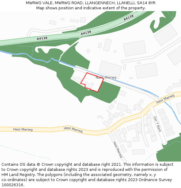 MWRWG VALE, MWRWG ROAD, LLANGENNECH, LLANELLI, SA14 8YR: Location map and indicative extent of plot