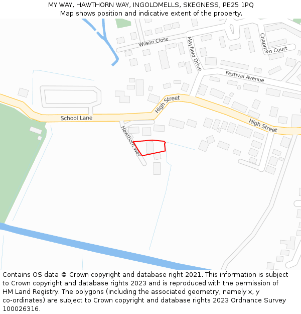 MY WAY, HAWTHORN WAY, INGOLDMELLS, SKEGNESS, PE25 1PQ: Location map and indicative extent of plot