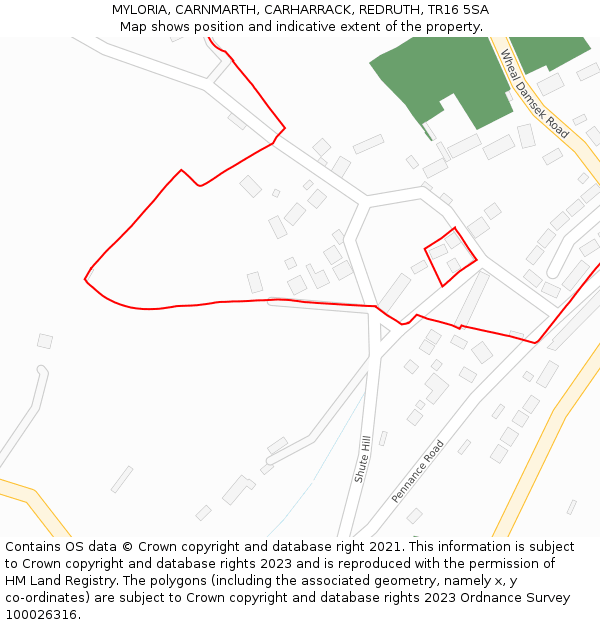 MYLORIA, CARNMARTH, CARHARRACK, REDRUTH, TR16 5SA: Location map and indicative extent of plot