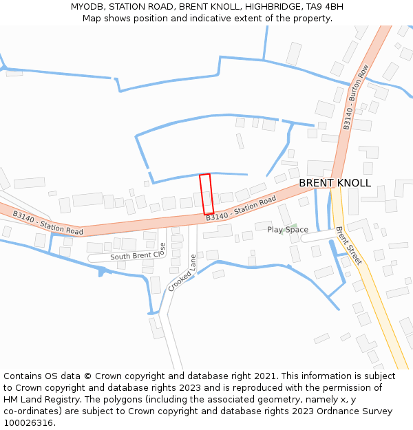 MYODB, STATION ROAD, BRENT KNOLL, HIGHBRIDGE, TA9 4BH: Location map and indicative extent of plot