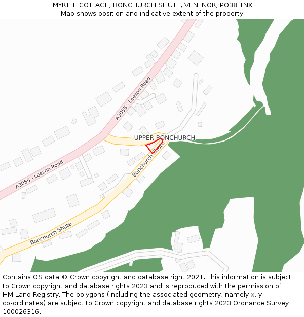 MYRTLE COTTAGE, BONCHURCH SHUTE, VENTNOR, PO38 1NX: Location map and indicative extent of plot