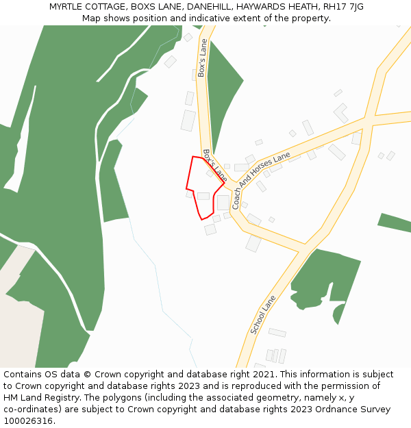 MYRTLE COTTAGE, BOXS LANE, DANEHILL, HAYWARDS HEATH, RH17 7JG: Location map and indicative extent of plot