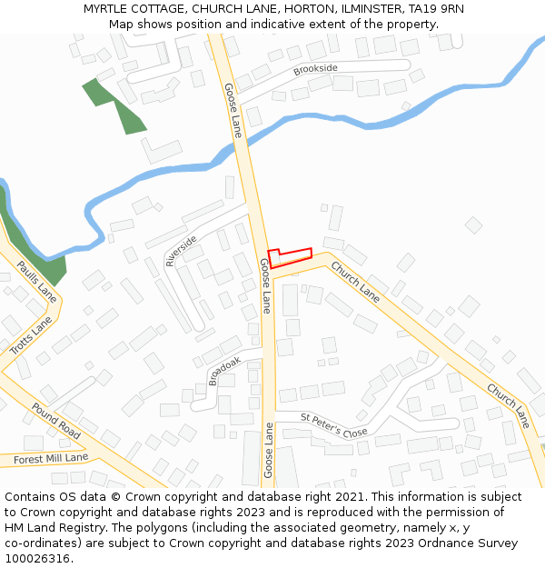 MYRTLE COTTAGE, CHURCH LANE, HORTON, ILMINSTER, TA19 9RN: Location map and indicative extent of plot