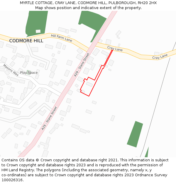 MYRTLE COTTAGE, CRAY LANE, CODMORE HILL, PULBOROUGH, RH20 2HX: Location map and indicative extent of plot