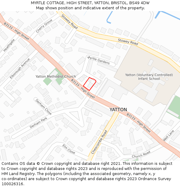 MYRTLE COTTAGE, HIGH STREET, YATTON, BRISTOL, BS49 4DW: Location map and indicative extent of plot