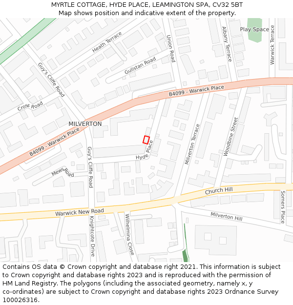 MYRTLE COTTAGE, HYDE PLACE, LEAMINGTON SPA, CV32 5BT: Location map and indicative extent of plot