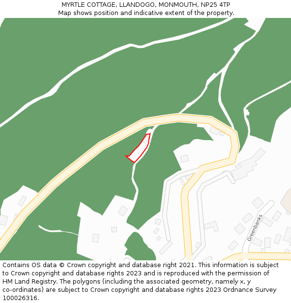 MYRTLE COTTAGE, LLANDOGO, MONMOUTH, NP25 4TP: Location map and indicative extent of plot