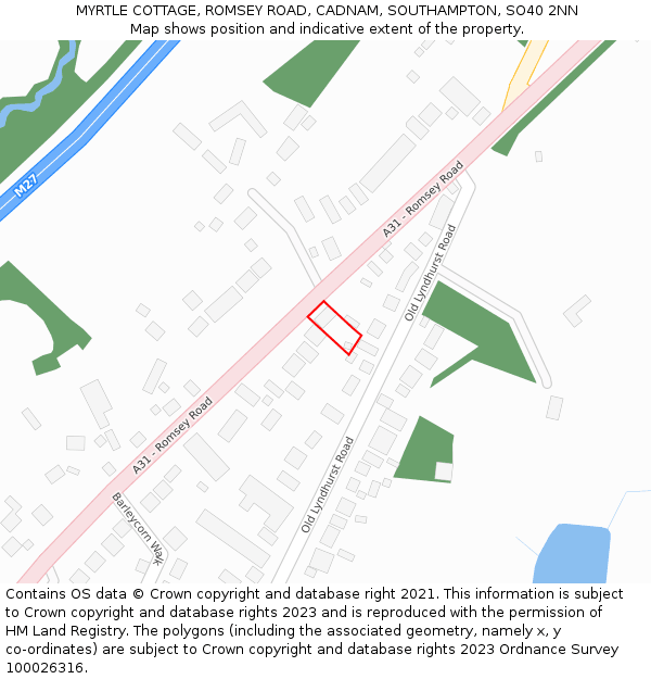 MYRTLE COTTAGE, ROMSEY ROAD, CADNAM, SOUTHAMPTON, SO40 2NN: Location map and indicative extent of plot