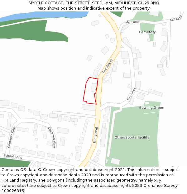 MYRTLE COTTAGE, THE STREET, STEDHAM, MIDHURST, GU29 0NQ: Location map and indicative extent of plot