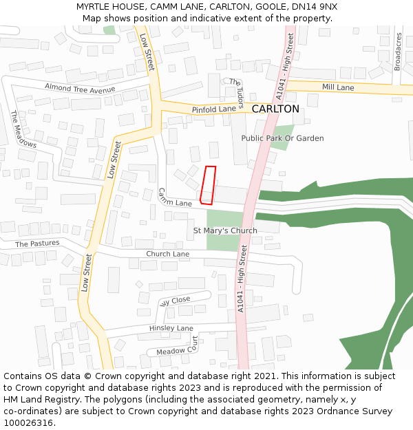 MYRTLE HOUSE, CAMM LANE, CARLTON, GOOLE, DN14 9NX: Location map and indicative extent of plot