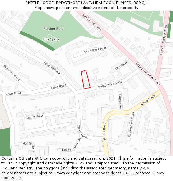 MYRTLE LODGE, BADGEMORE LANE, HENLEY-ON-THAMES, RG9 2JH: Location map and indicative extent of plot