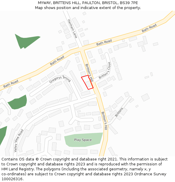MYWAY, BRITTENS HILL, PAULTON, BRISTOL, BS39 7PE: Location map and indicative extent of plot