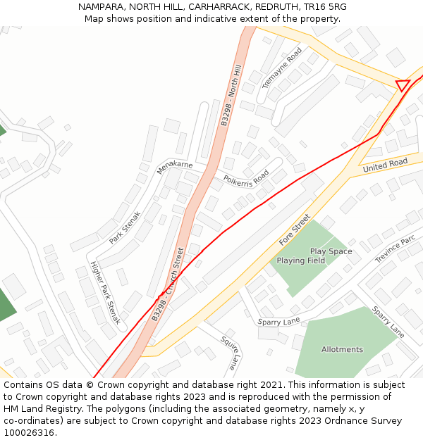 NAMPARA, NORTH HILL, CARHARRACK, REDRUTH, TR16 5RG: Location map and indicative extent of plot