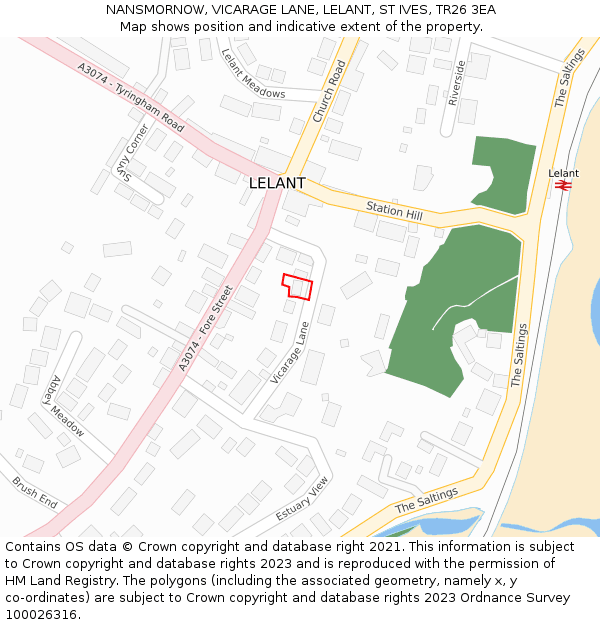 NANSMORNOW, VICARAGE LANE, LELANT, ST IVES, TR26 3EA: Location map and indicative extent of plot