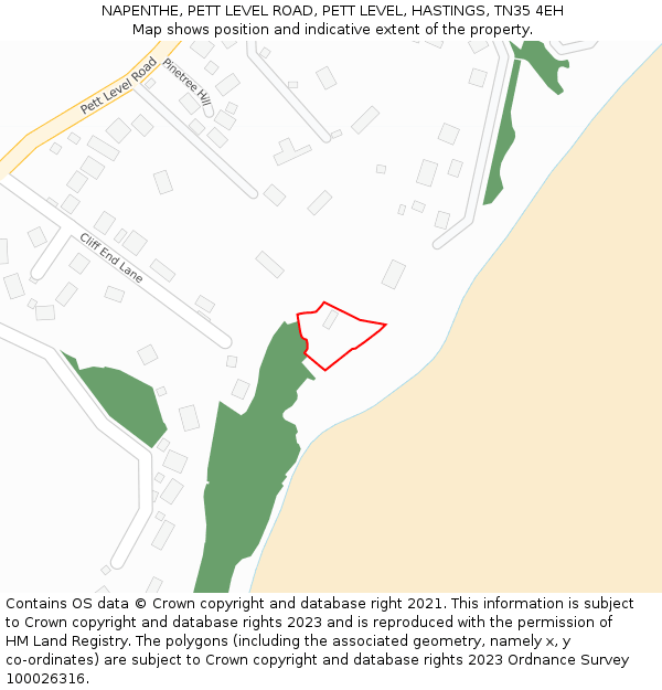 NAPENTHE, PETT LEVEL ROAD, PETT LEVEL, HASTINGS, TN35 4EH: Location map and indicative extent of plot