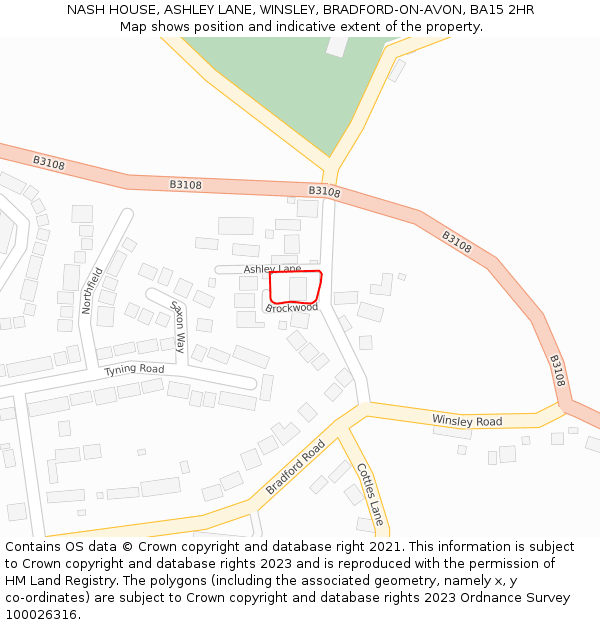 NASH HOUSE, ASHLEY LANE, WINSLEY, BRADFORD-ON-AVON, BA15 2HR: Location map and indicative extent of plot