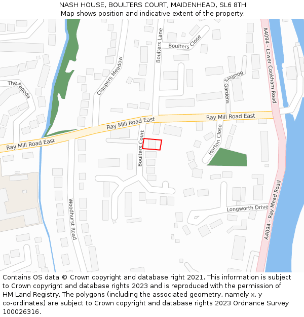 NASH HOUSE, BOULTERS COURT, MAIDENHEAD, SL6 8TH: Location map and indicative extent of plot