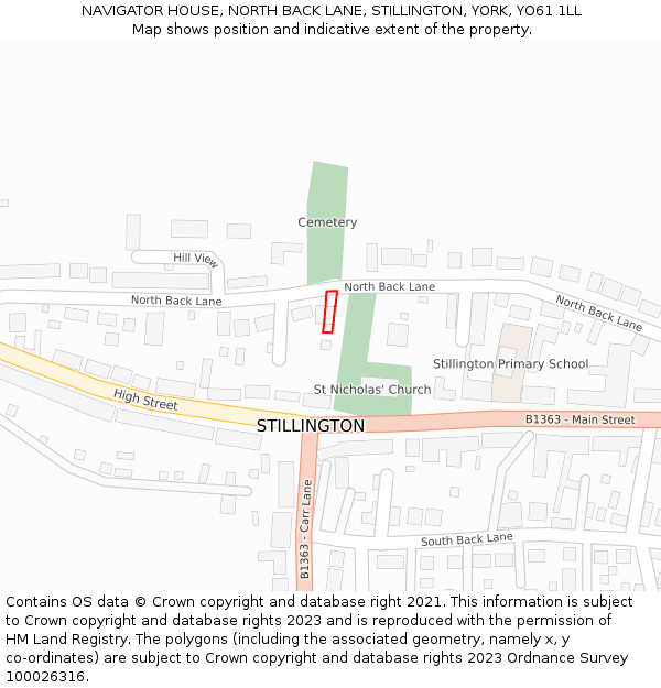 NAVIGATOR HOUSE, NORTH BACK LANE, STILLINGTON, YORK, YO61 1LL: Location map and indicative extent of plot