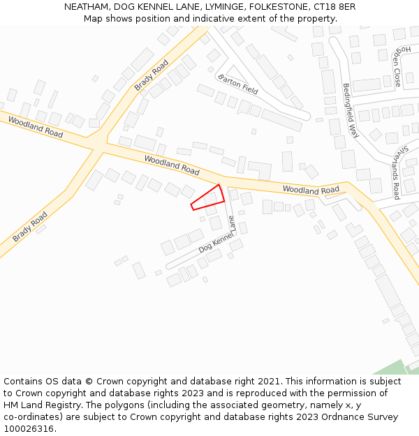 NEATHAM, DOG KENNEL LANE, LYMINGE, FOLKESTONE, CT18 8ER: Location map and indicative extent of plot