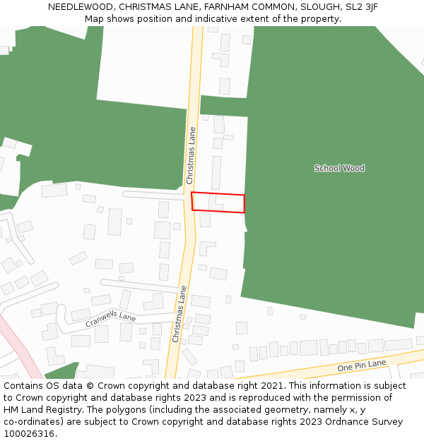 NEEDLEWOOD, CHRISTMAS LANE, FARNHAM COMMON, SLOUGH, SL2 3JF: Location map and indicative extent of plot