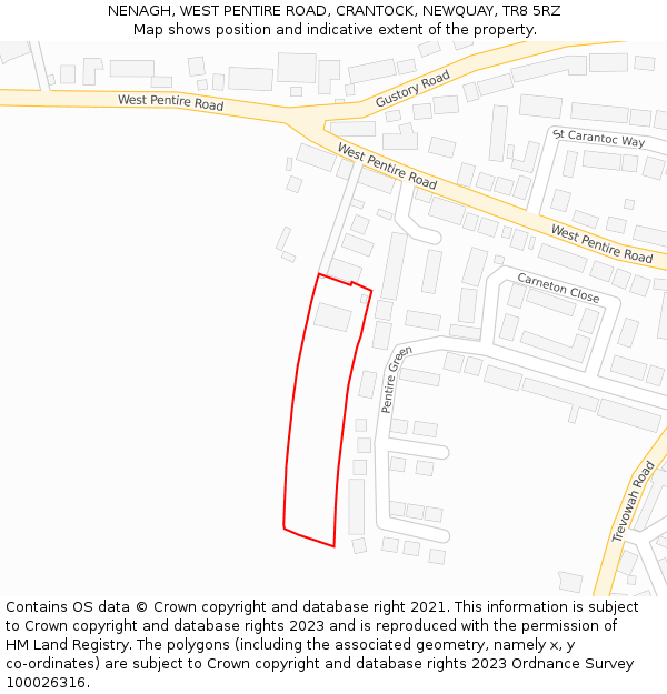 NENAGH, WEST PENTIRE ROAD, CRANTOCK, NEWQUAY, TR8 5RZ: Location map and indicative extent of plot