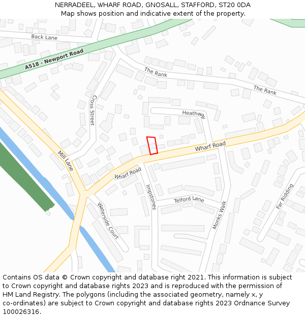 NERRADEEL, WHARF ROAD, GNOSALL, STAFFORD, ST20 0DA: Location map and indicative extent of plot