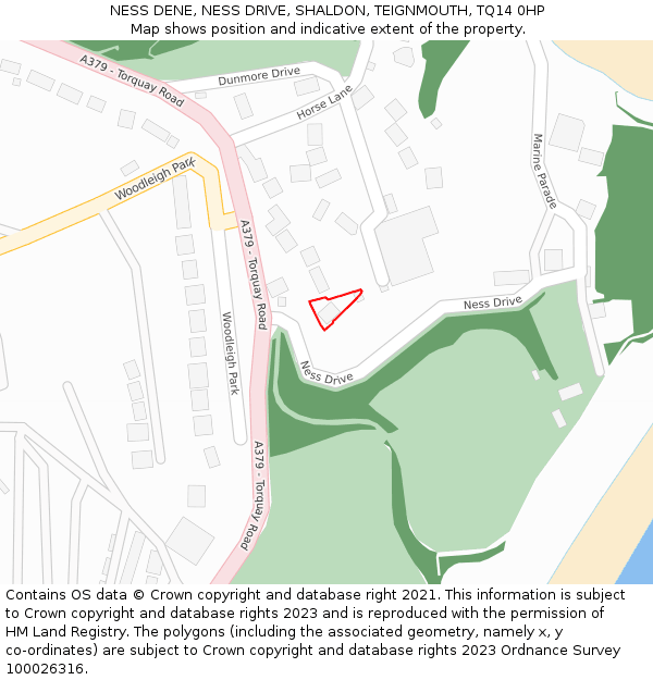 NESS DENE, NESS DRIVE, SHALDON, TEIGNMOUTH, TQ14 0HP: Location map and indicative extent of plot