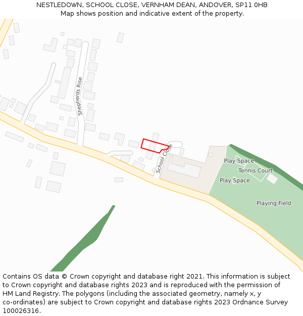 NESTLEDOWN, SCHOOL CLOSE, VERNHAM DEAN, ANDOVER, SP11 0HB: Location map and indicative extent of plot