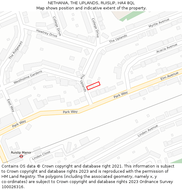 NETHANIA, THE UPLANDS, RUISLIP, HA4 8QL: Location map and indicative extent of plot