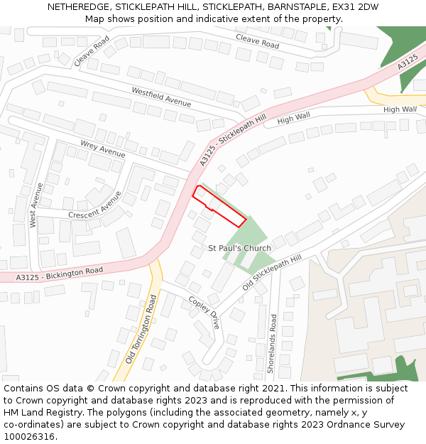 NETHEREDGE, STICKLEPATH HILL, STICKLEPATH, BARNSTAPLE, EX31 2DW: Location map and indicative extent of plot