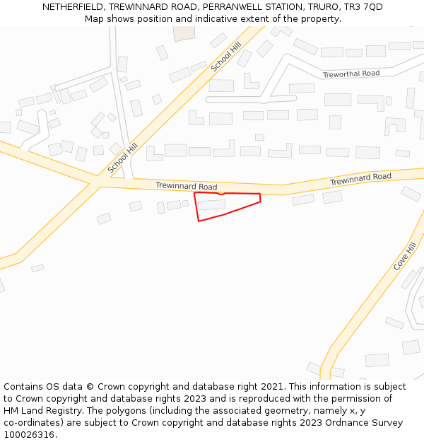 NETHERFIELD, TREWINNARD ROAD, PERRANWELL STATION, TRURO, TR3 7QD: Location map and indicative extent of plot