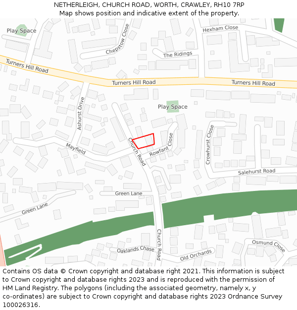 NETHERLEIGH, CHURCH ROAD, WORTH, CRAWLEY, RH10 7RP: Location map and indicative extent of plot