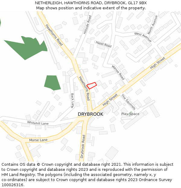 NETHERLEIGH, HAWTHORNS ROAD, DRYBROOK, GL17 9BX: Location map and indicative extent of plot