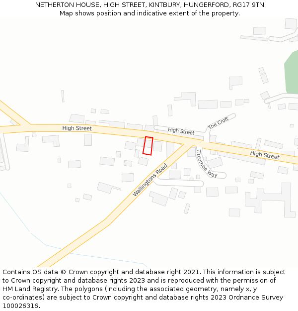 NETHERTON HOUSE, HIGH STREET, KINTBURY, HUNGERFORD, RG17 9TN: Location map and indicative extent of plot