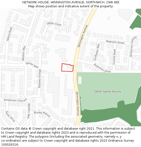 NETWORK HOUSE, WINNINGTON AVENUE, NORTHWICH, CW8 4EE: Location map and indicative extent of plot