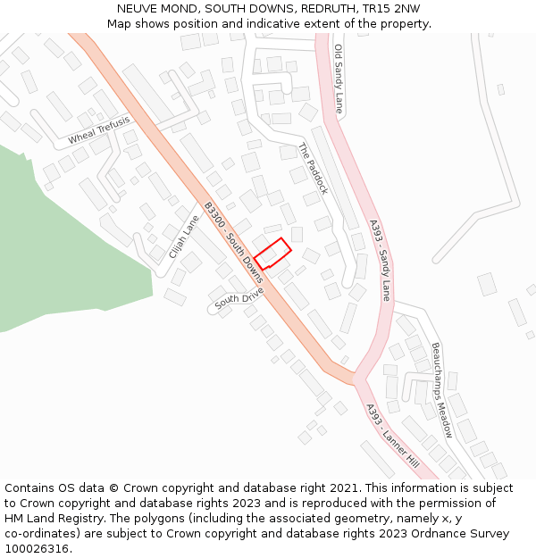 NEUVE MOND, SOUTH DOWNS, REDRUTH, TR15 2NW: Location map and indicative extent of plot