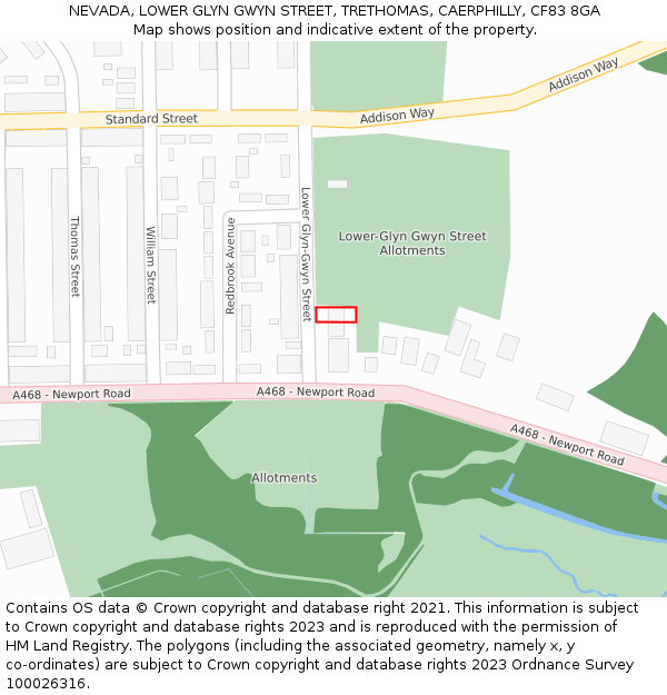 NEVADA, LOWER GLYN GWYN STREET, TRETHOMAS, CAERPHILLY, CF83 8GA: Location map and indicative extent of plot