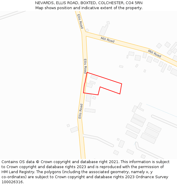 NEVARDS, ELLIS ROAD, BOXTED, COLCHESTER, CO4 5RN: Location map and indicative extent of plot