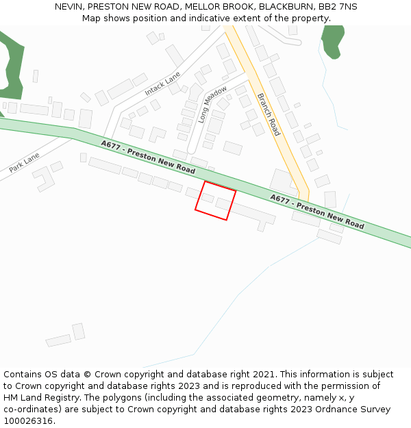 NEVIN, PRESTON NEW ROAD, MELLOR BROOK, BLACKBURN, BB2 7NS: Location map and indicative extent of plot