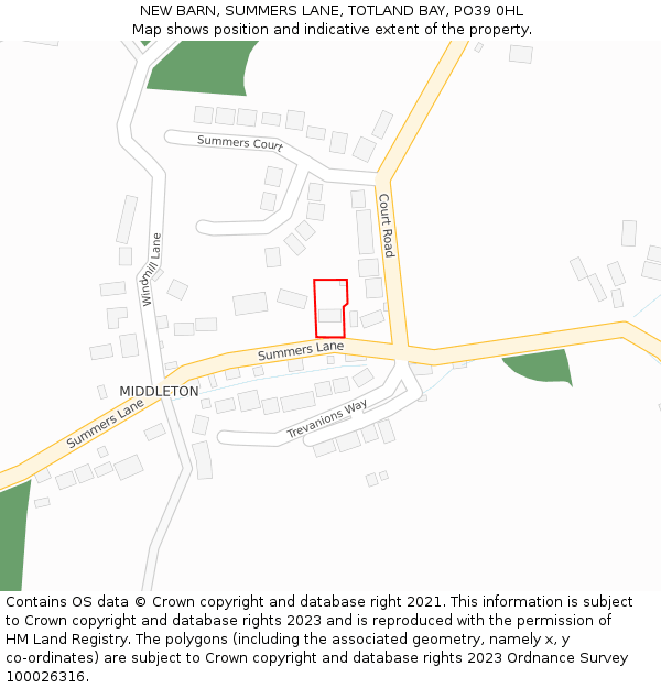 NEW BARN, SUMMERS LANE, TOTLAND BAY, PO39 0HL: Location map and indicative extent of plot