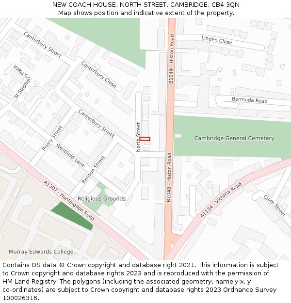 NEW COACH HOUSE, NORTH STREET, CAMBRIDGE, CB4 3QN: Location map and indicative extent of plot