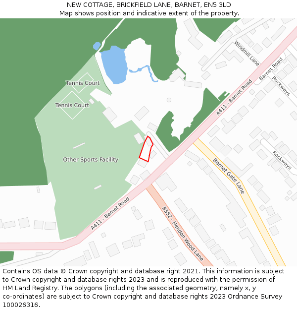 NEW COTTAGE, BRICKFIELD LANE, BARNET, EN5 3LD: Location map and indicative extent of plot