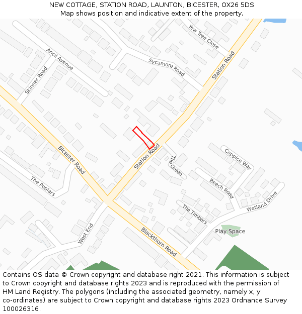 NEW COTTAGE, STATION ROAD, LAUNTON, BICESTER, OX26 5DS: Location map and indicative extent of plot