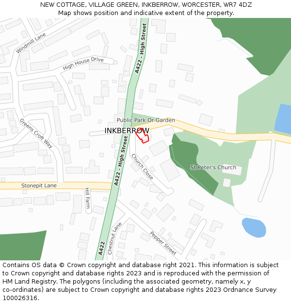 NEW COTTAGE, VILLAGE GREEN, INKBERROW, WORCESTER, WR7 4DZ: Location map and indicative extent of plot