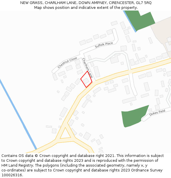 NEW GRASS, CHARLHAM LANE, DOWN AMPNEY, CIRENCESTER, GL7 5RQ: Location map and indicative extent of plot