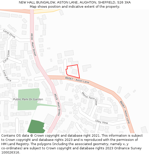 NEW HALL BUNGALOW, ASTON LANE, AUGHTON, SHEFFIELD, S26 3XA: Location map and indicative extent of plot