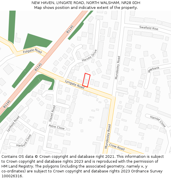 NEW HAVEN, LYNGATE ROAD, NORTH WALSHAM, NR28 0DH: Location map and indicative extent of plot